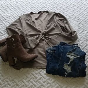 NWOT Deep V Ribbed Long Sleeve Top